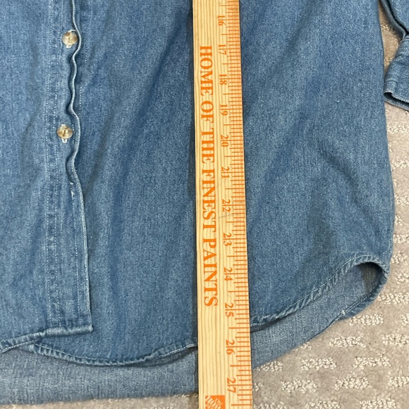 Vtg Quizz Women's 90’s Chambray Christmas ￼ Embroidered ￼Teddy Bear Shirt Size L - Picture 7 of 7